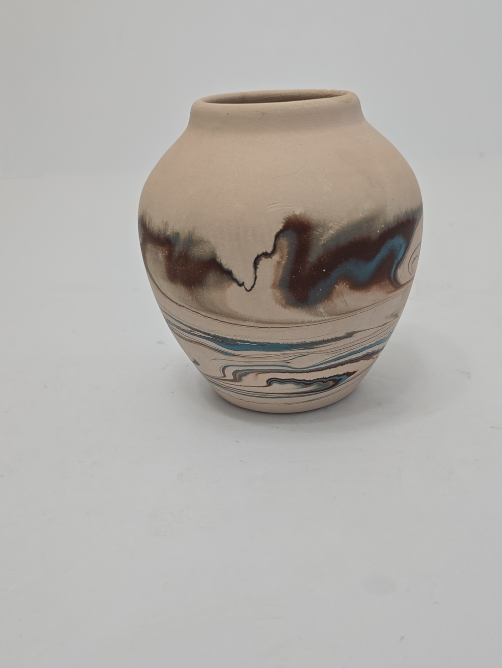 Vintage Nemadji Pottery Earthtone Swirled Marbled Vase Handmade USA